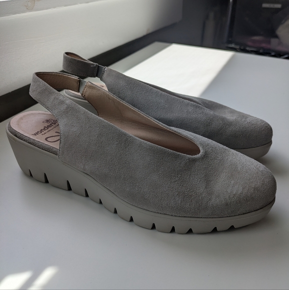Wonders Sling Back Wedge Shoes Wondersfly Suede Taupe 39 - Picture 1 of 10